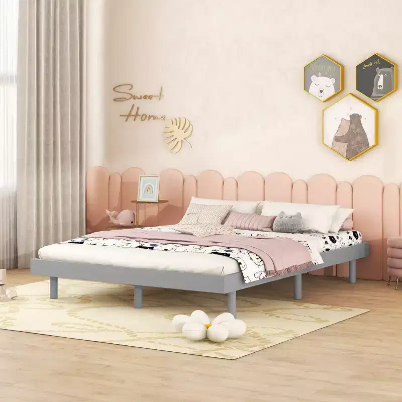 Contemporary Bed Frame: Full Size, Grey, Floating Platform Design