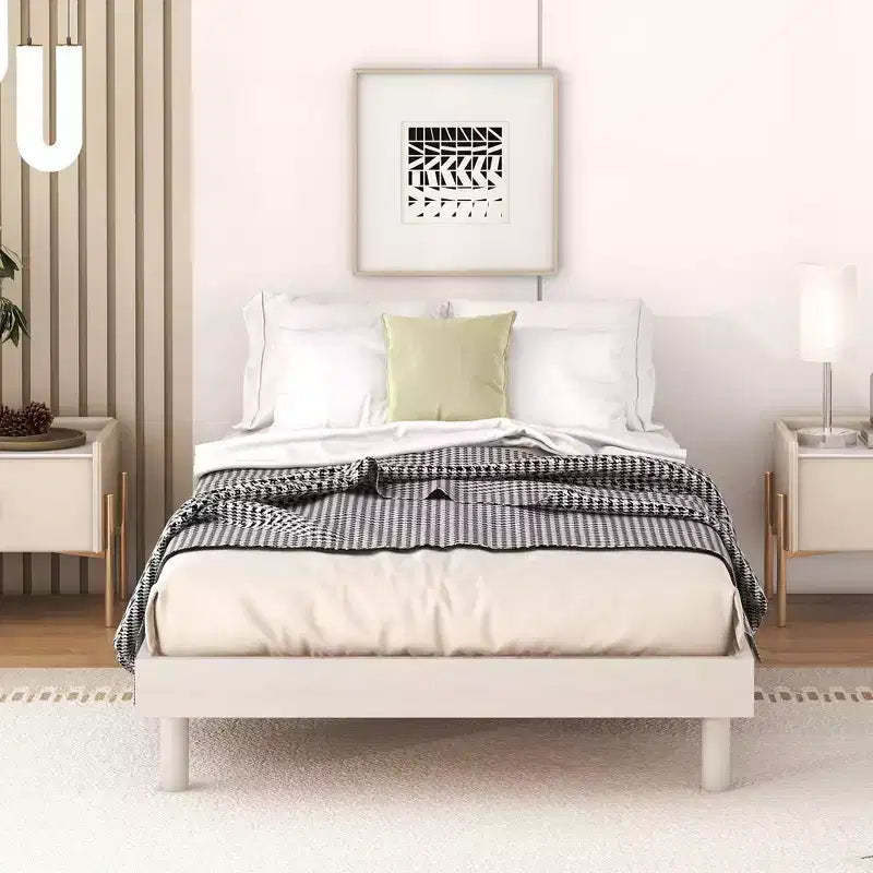 Cadre de lit contemporain double, gris, design plateforme flottante