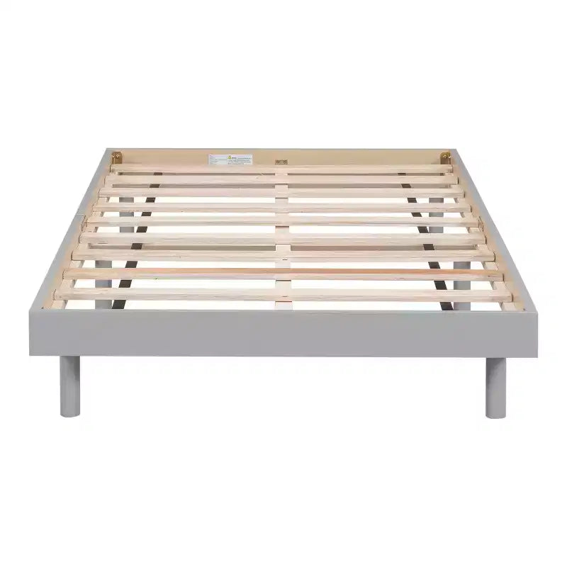Cadre de lit contemporain double, gris, design plateforme flottante