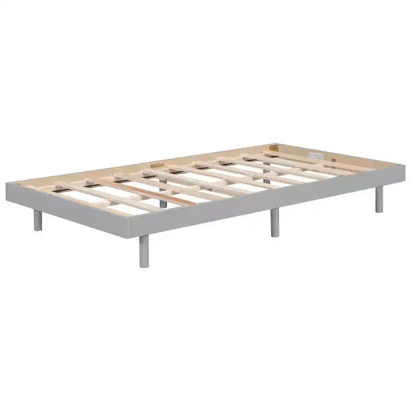 Cadre de lit contemporain double, gris, design plateforme flottante