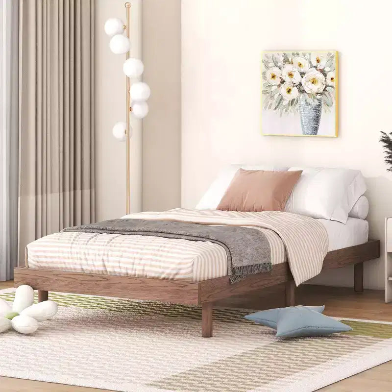 Cadre de lit contemporain double, gris, design plateforme flottante