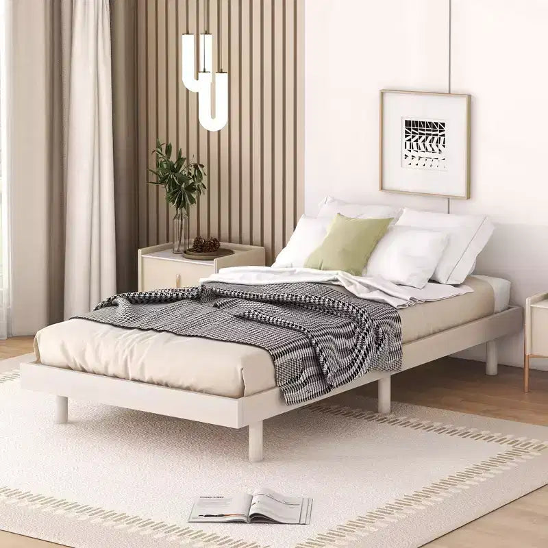 Cadre de lit contemporain double, gris, design plateforme flottante
