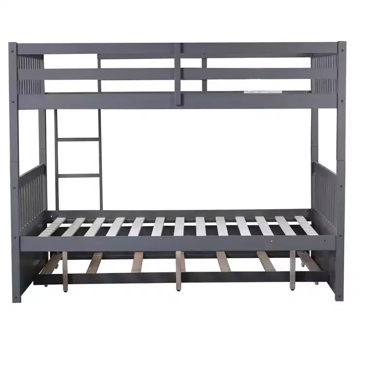 Lit superposé double en bois d'hévéa avec lit gigogne simple, échelle et garde-corps