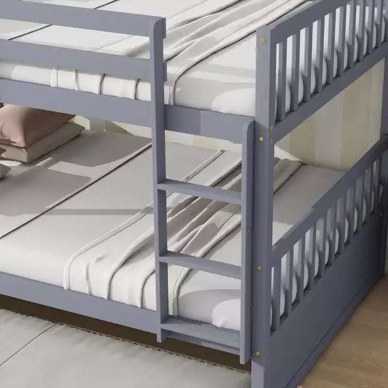 Lit superposé double en bois d'hévéa avec lit gigogne simple, échelle et garde-corps