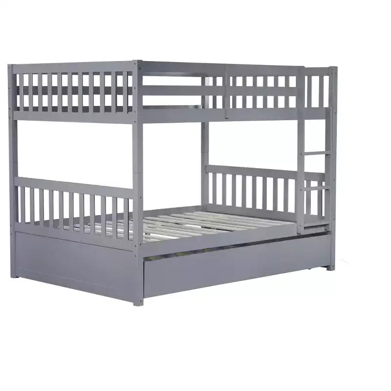 Lit superposé double en bois d'hévéa avec lit gigogne simple, échelle et garde-corps