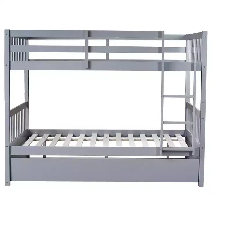 Lit superposé double en bois d'hévéa avec lit gigogne simple, échelle et garde-corps