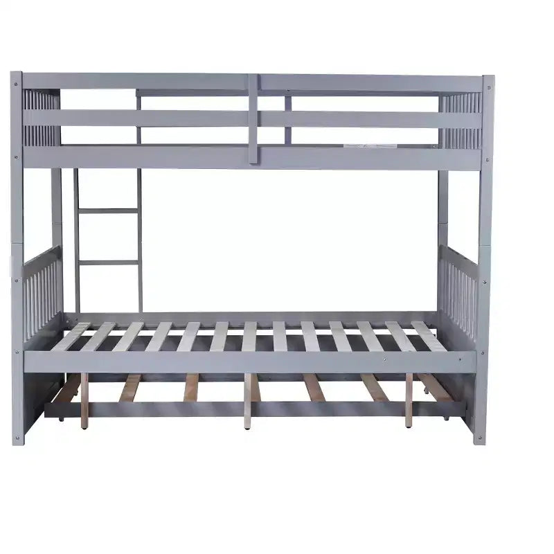 Lit superposé double en bois d'hévéa avec lit gigogne simple, échelle et garde-corps
