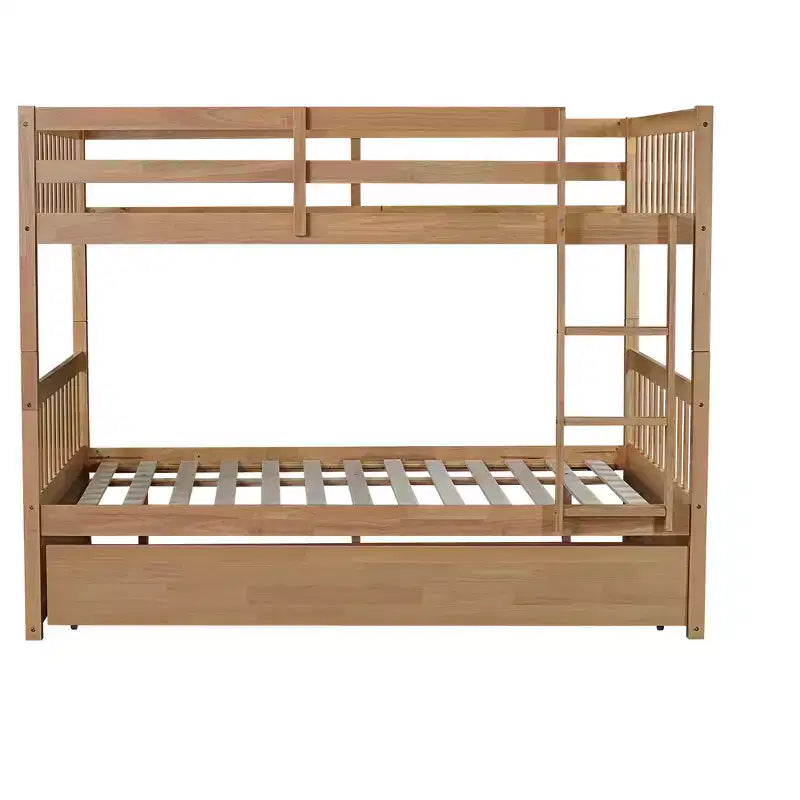 Lit superposé double en bois d'hévéa avec lit gigogne simple, échelle et garde-corps