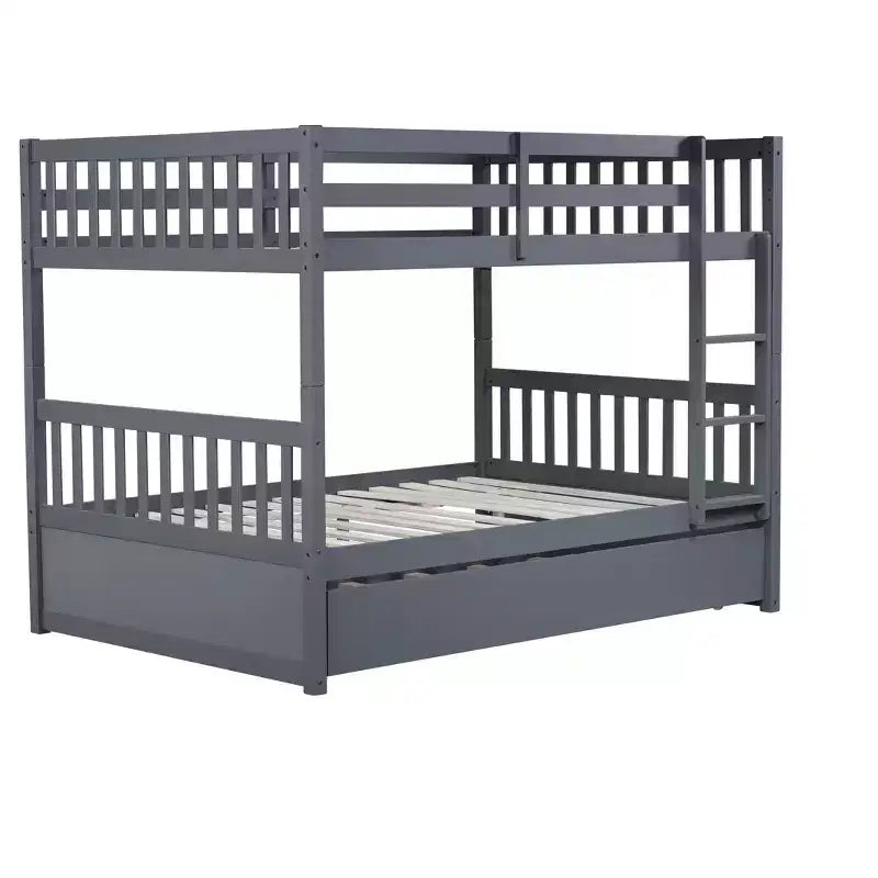 Lit superposé double en bois d'hévéa avec lit gigogne simple, échelle et garde-corps