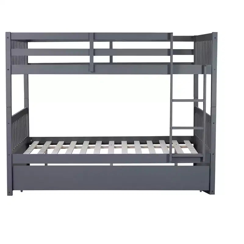 Lit superposé double en bois d'hévéa avec lit gigogne simple, échelle et garde-corps