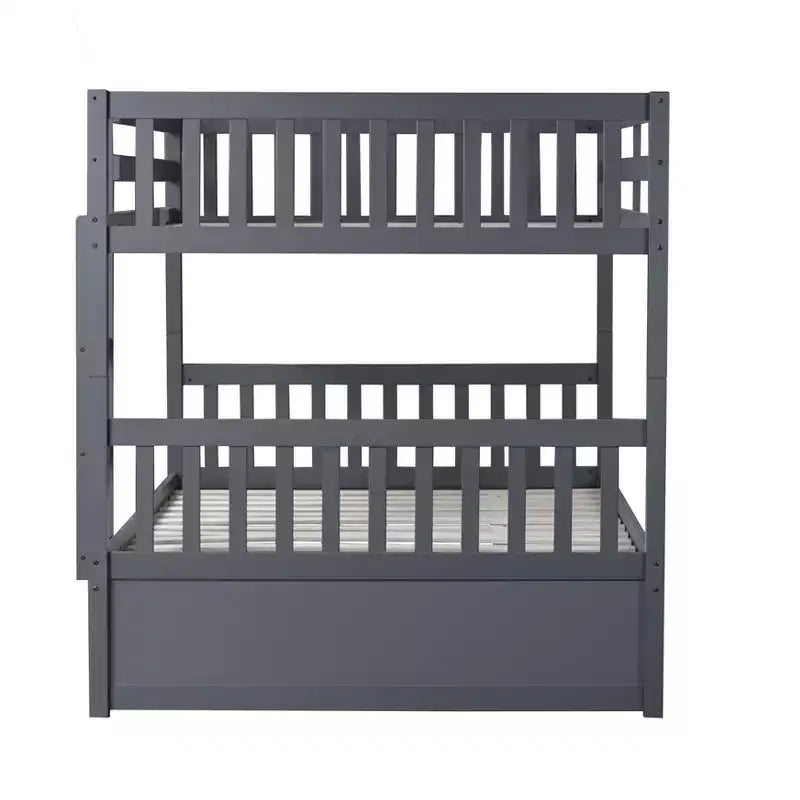 Lit superposé double en bois d'hévéa avec lit gigogne simple, échelle et garde-corps