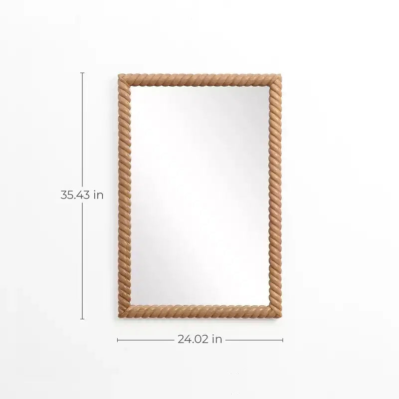 Miroir mural rectangulaire en bois de hêtre de 90 cm de haut, marron, pour coiffeuse ou comme accent décoratif