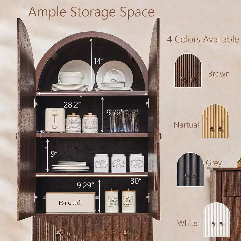 Meuble de rangement haut cintré de 180 cm avec étagères réglables et 2 grands tiroirs