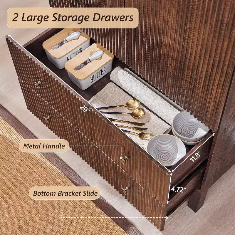Meuble de rangement haut cintré de 180 cm avec étagères réglables et 2 grands tiroirs