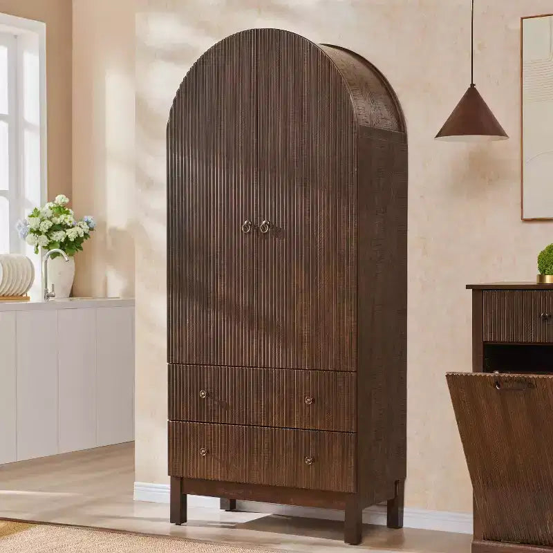 Meuble de rangement haut cintré de 180 cm avec étagères réglables et 2 grands tiroirs