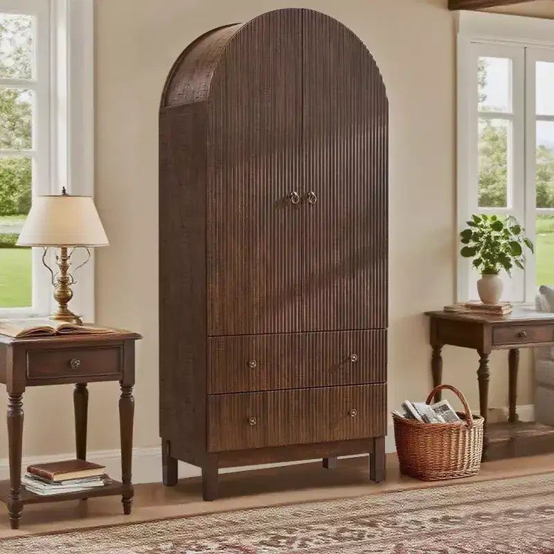 Meuble de rangement haut cintré de 180 cm avec étagères réglables et 2 grands tiroirs