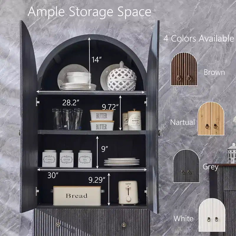 Meuble de rangement haut cintré de 180 cm avec étagères réglables et 2 grands tiroirs