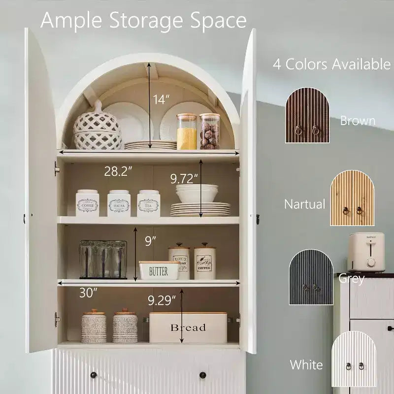 Meuble de rangement haut cintré de 180 cm avec étagères réglables et 2 grands tiroirs