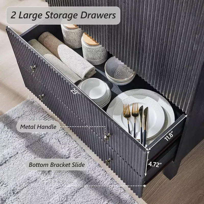 Meuble de rangement haut cintré de 180 cm avec étagères réglables et 2 grands tiroirs
