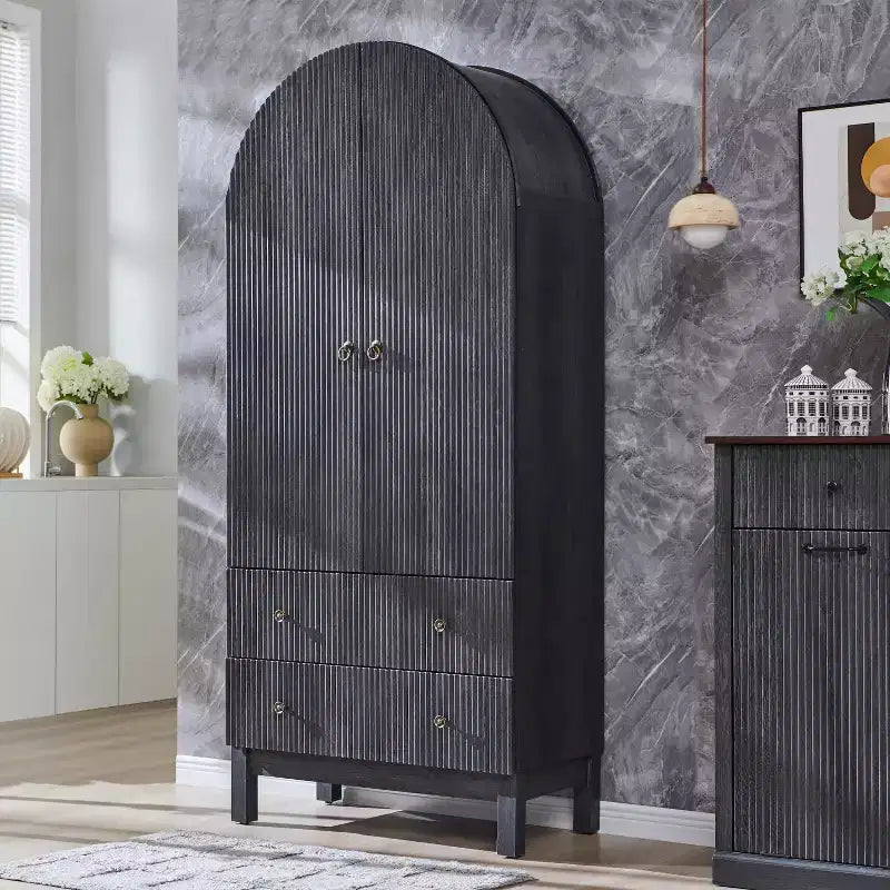Meuble de rangement haut cintré de 180 cm avec étagères réglables et 2 grands tiroirs