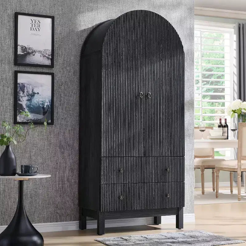Meuble de rangement haut cintré de 180 cm avec étagères réglables et 2 grands tiroirs
