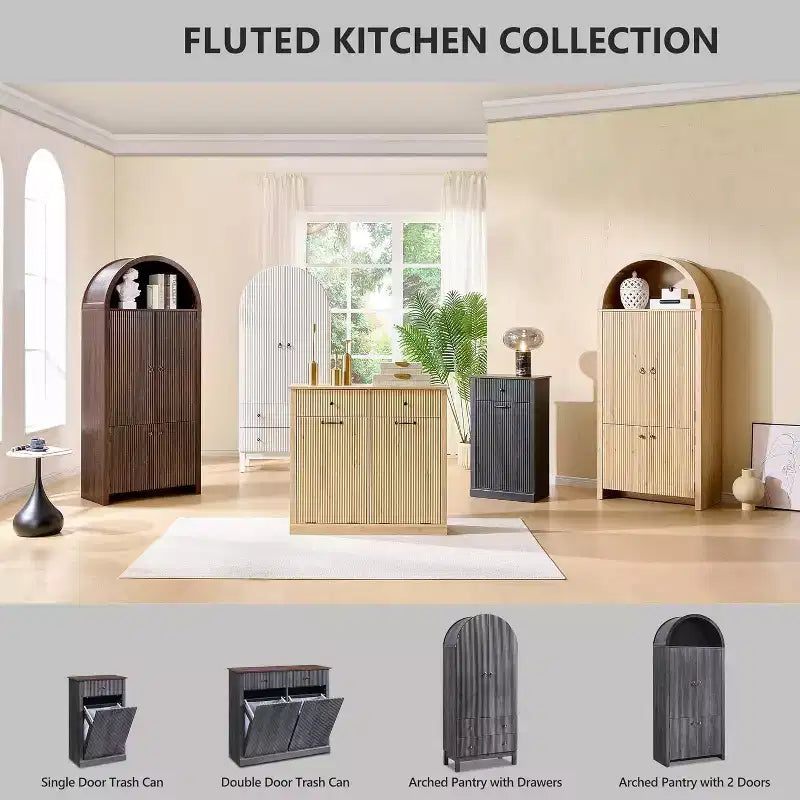 Meuble de rangement haut cintré de 180 cm avec étagères réglables et 2 grands tiroirs
