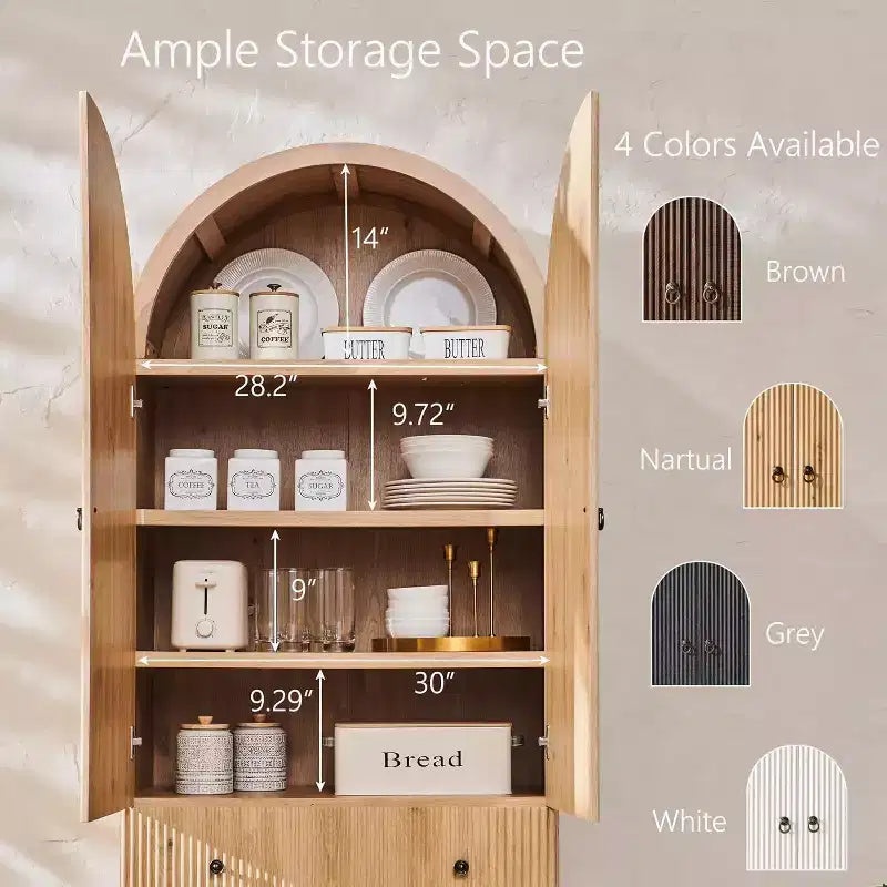 Meuble de rangement haut cintré de 180 cm avec étagères réglables et 2 grands tiroirs