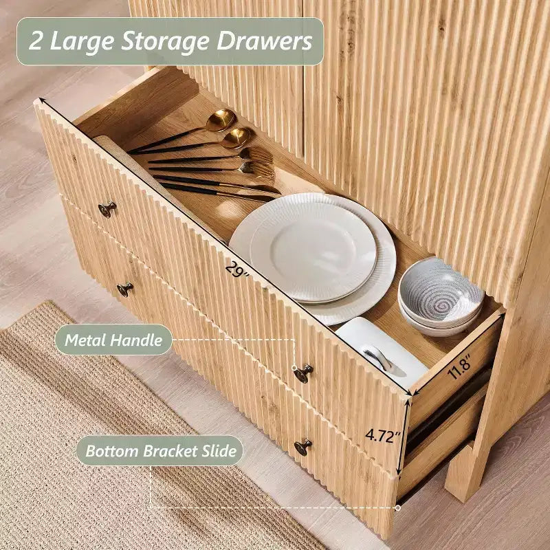 Meuble de rangement haut cintré de 180 cm avec étagères réglables et 2 grands tiroirs