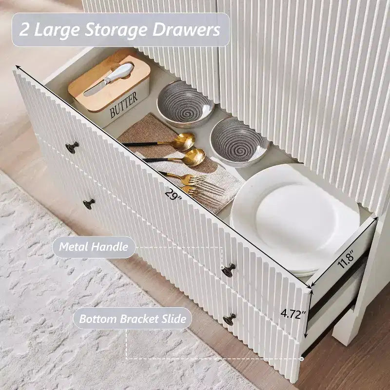 Meuble de rangement haut cintré de 180 cm avec étagères réglables et 2 grands tiroirs