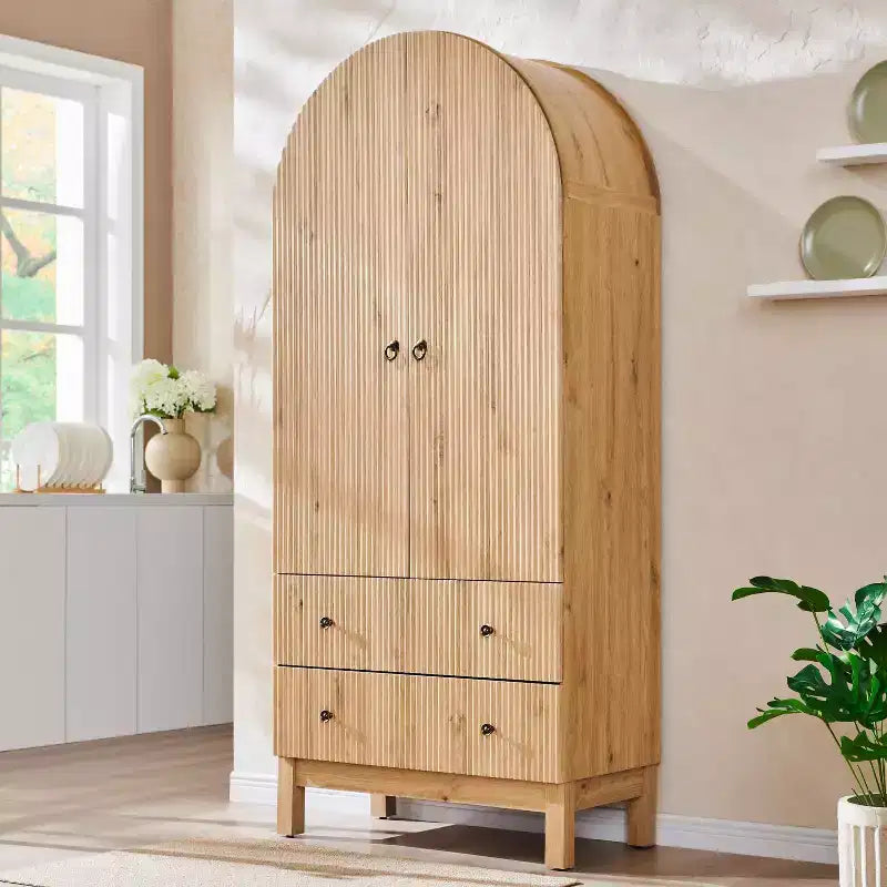 Meuble de rangement haut cintré de 180 cm avec étagères réglables et 2 grands tiroirs