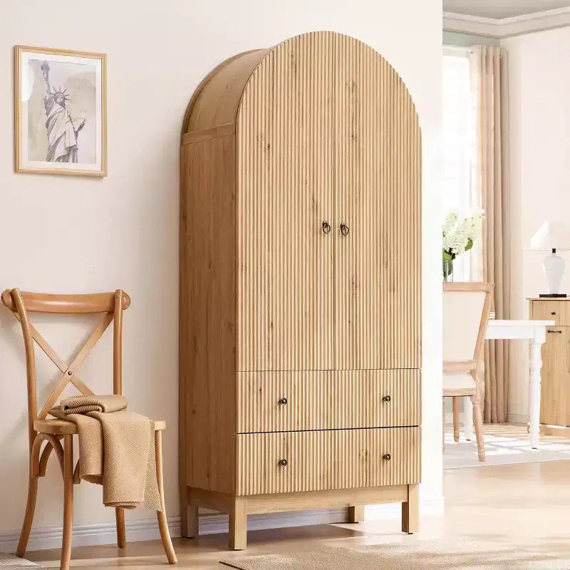 Meuble de rangement haut cintré de 180 cm avec étagères réglables et 2 grands tiroirs