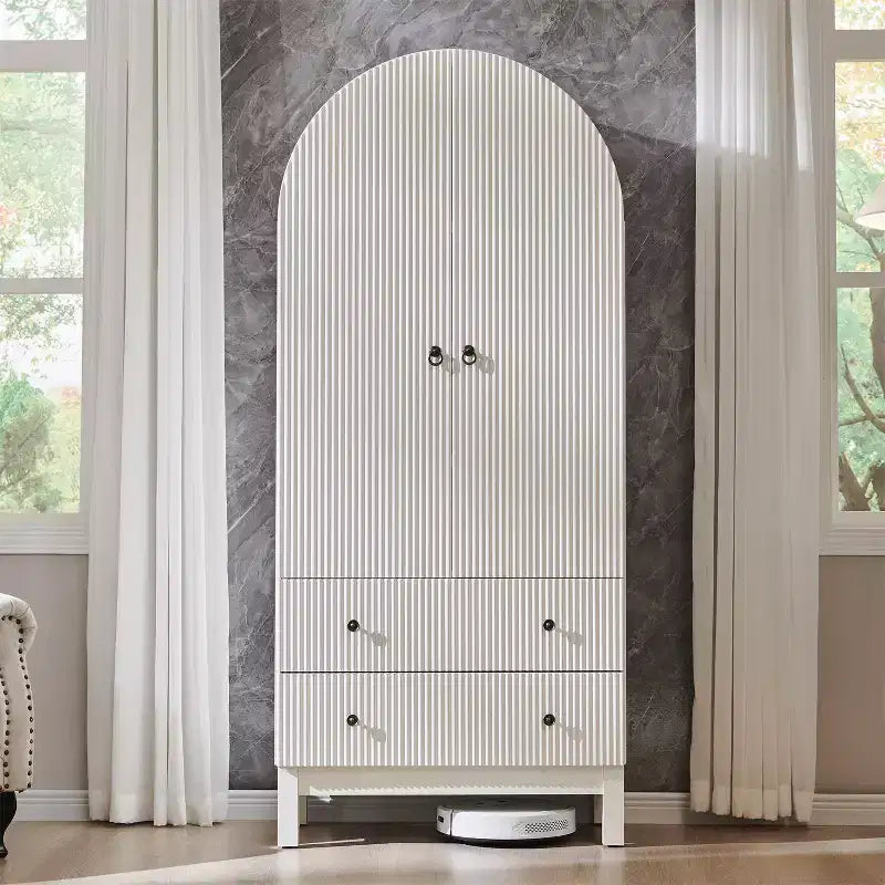 Meuble de rangement haut cintré de 180 cm avec étagères réglables et 2 grands tiroirs