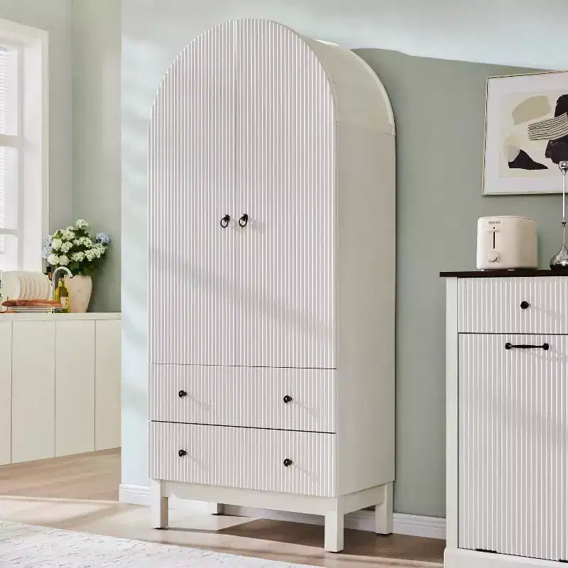 Meuble de rangement haut cintré de 180 cm avec étagères réglables et 2 grands tiroirs