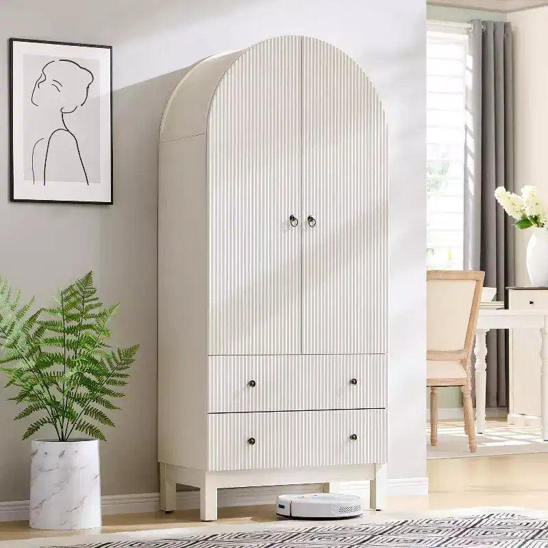 Meuble de rangement haut cintré de 180 cm avec étagères réglables et 2 grands tiroirs