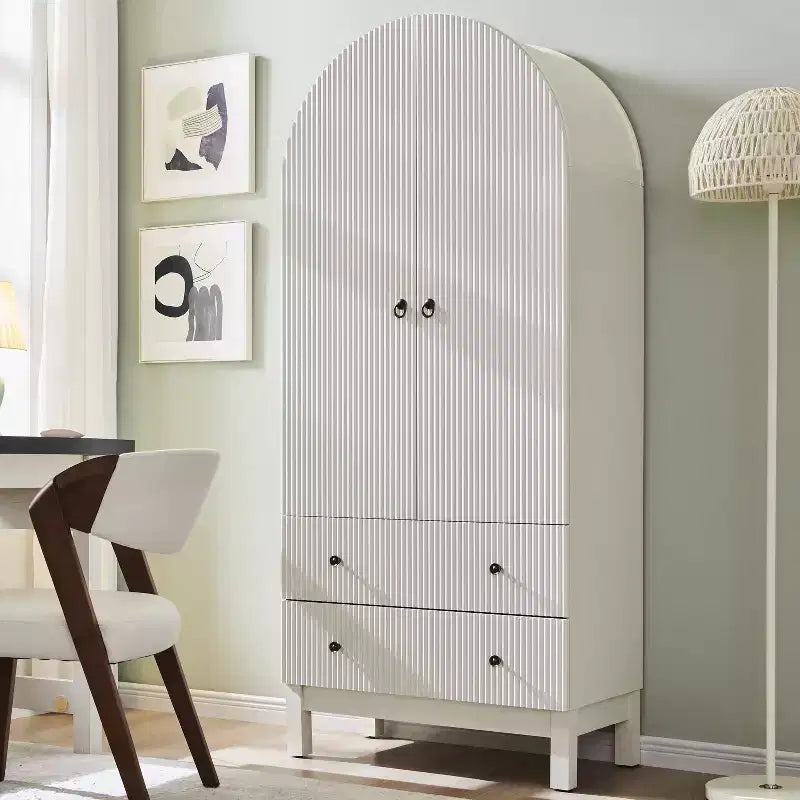 SinCiDo Arched Cabinet, 71 High Pantry Cabinet, with Adjustable Shelves and 2 Large Drawers, Cabinet, for Living Room, Bathroom, Kitchen