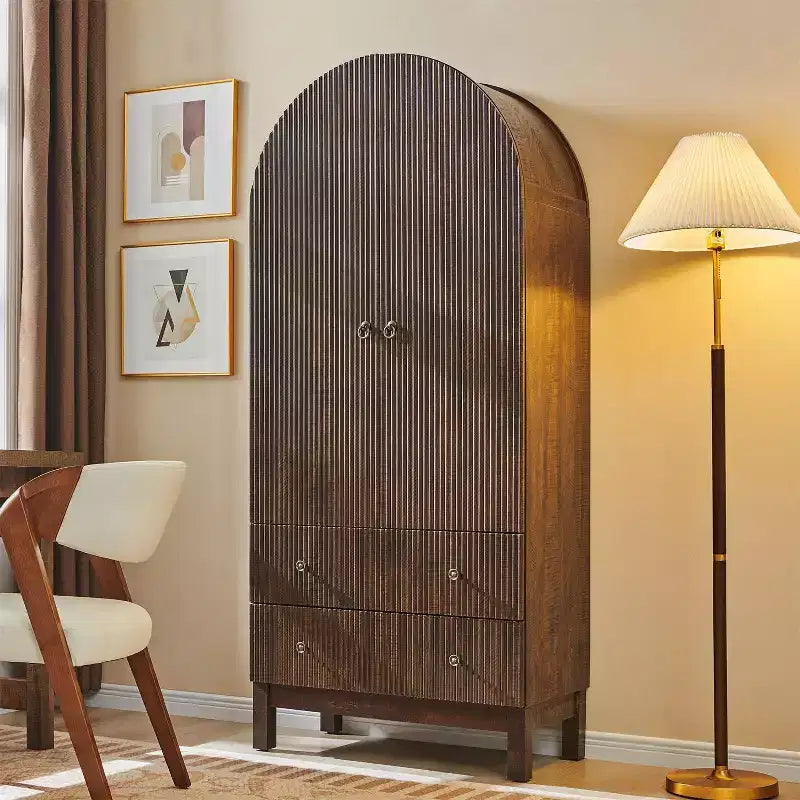 Meuble de rangement haut cintré de 180 cm avec étagères réglables et 2 grands tiroirs