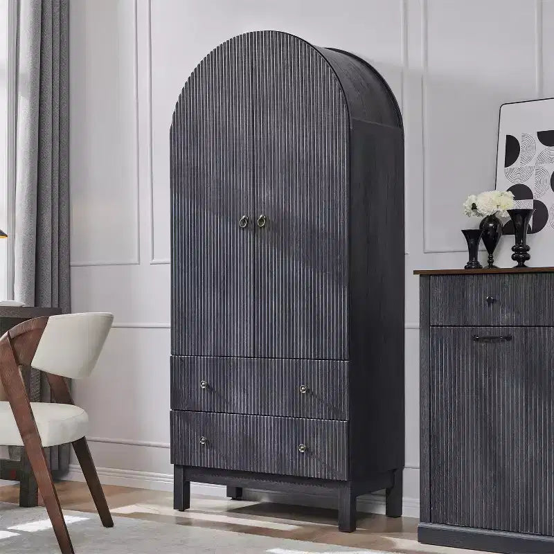 Meuble de rangement haut cintré de 180 cm avec étagères réglables et 2 grands tiroirs