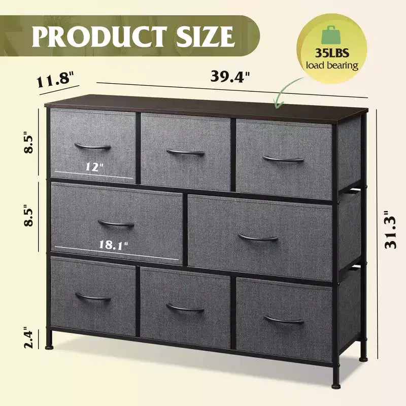 Commode à 8 tiroirs pour chambre à coucher, unité de rangement en tissu, grande commode de rangement