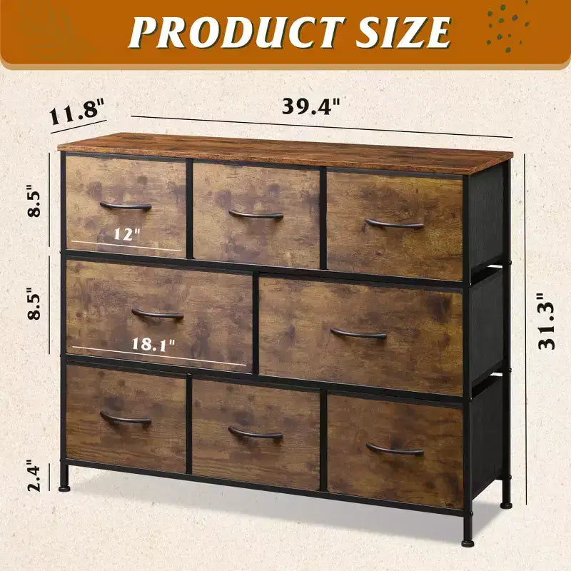 Commode à 8 tiroirs pour chambre à coucher, unité de rangement en tissu, grande commode de rangement