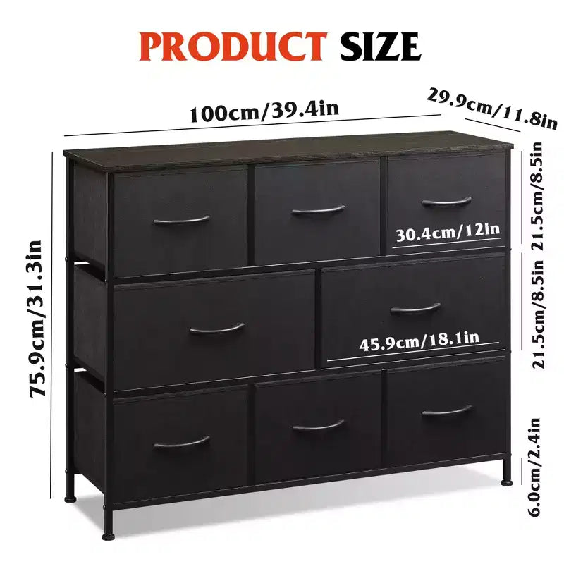 Commode à 8 tiroirs pour chambre à coucher, unité de rangement en tissu, grande commode de rangement