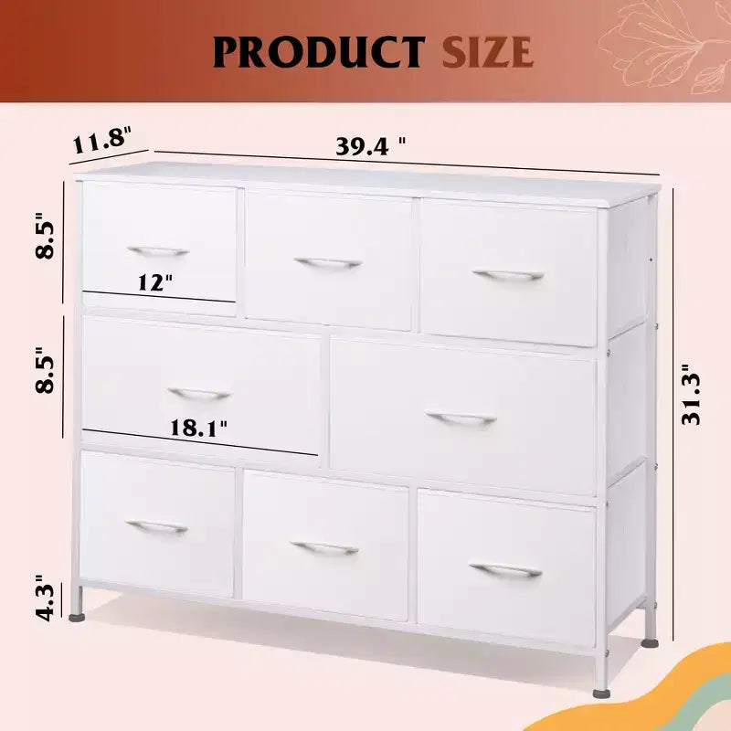 Commode à 8 tiroirs pour chambre à coucher, unité de rangement en tissu, grande commode de rangement