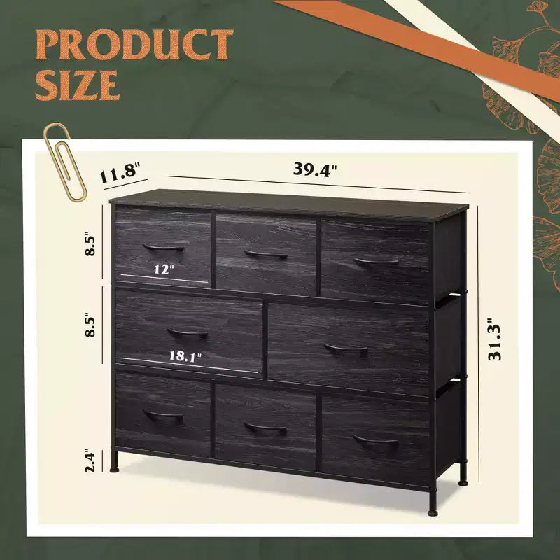 Commode à 8 tiroirs pour chambre à coucher, unité de rangement en tissu, grande commode de rangement
