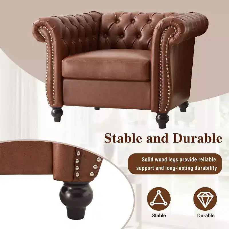 Fauteuil d'appoint capitonné en similicuir avec clous décoratifs