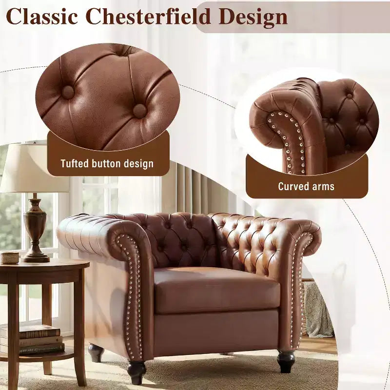 Fauteuil d'appoint capitonné en similicuir avec clous décoratifs
