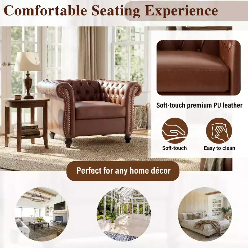 Fauteuil d'appoint capitonné en similicuir avec clous décoratifs