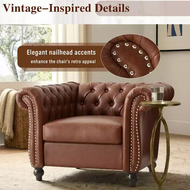 Fauteuil d'appoint capitonné en similicuir avec clous décoratifs