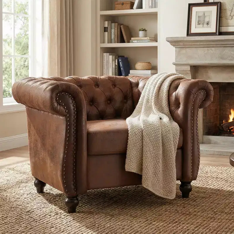 Fauteuil d'appoint capitonné en similicuir avec clous décoratifs