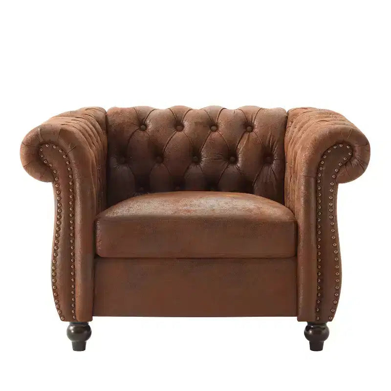 Fauteuil d'appoint capitonné en similicuir avec clous décoratifs