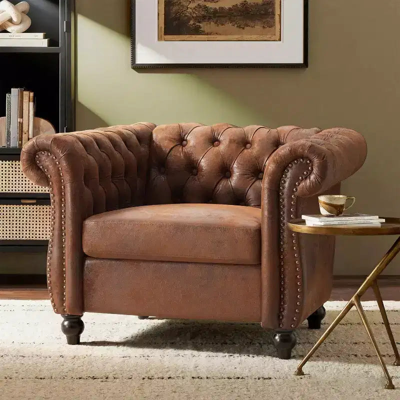 Christopher Knight Home Carissa Button Tufted Faux Leather Upholstered Accent Chair with Nailhead Accents