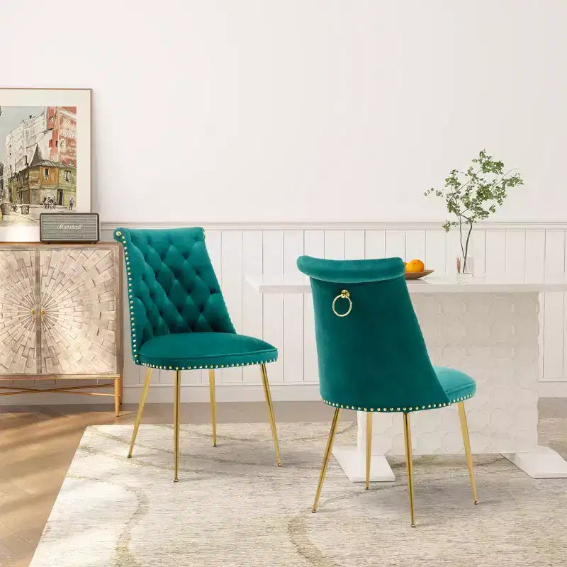 Chaises de salle à manger en velours sans accoudoirs